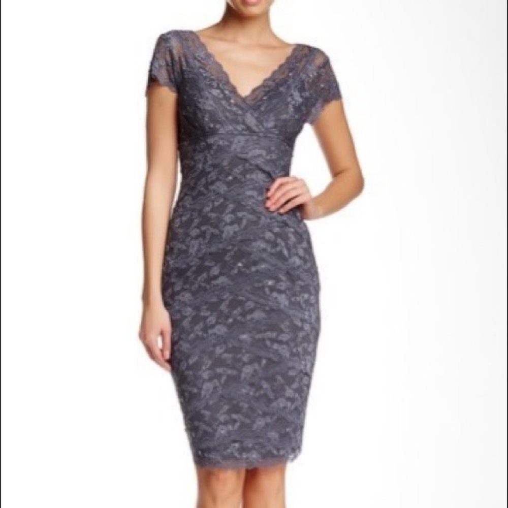 NWT Marina Surplice Beaded Lace Cocktail Dress - size 14